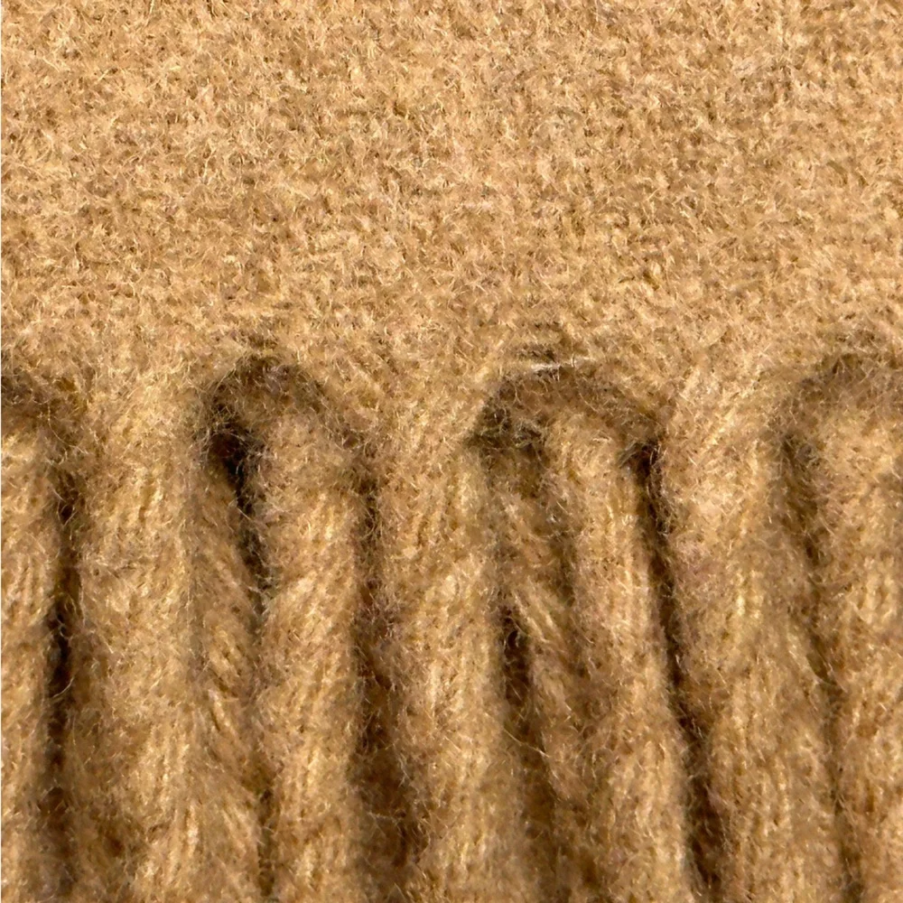 FENDI | Wool Camel Brown Tan Tassel Fringe Scarf Wrap Pashmina